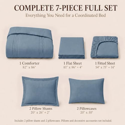 CozyLux Full Size Comforter Sets Grayish Blue- 7 Pieces Bed in a Bag