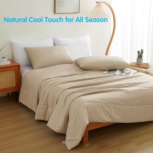 Zaizaihome Bamboo Viscose Comforter Set Twin Size 2 Pieces - Beige