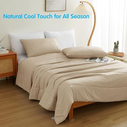 Zaizaihome Bamboo Viscose Comforter Set Twin Size 2 Pieces - Beige