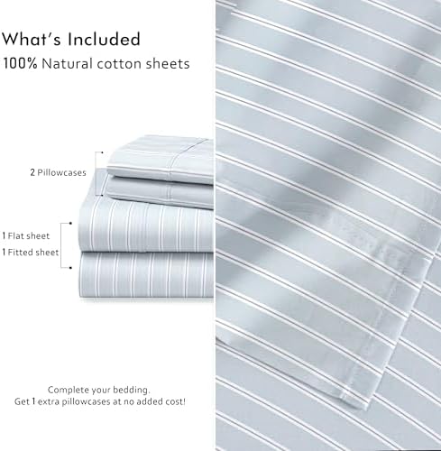 RUVANTI 100% Cotton Twin XL Sheets, Percale Twin XL Set, Horizon Stripes