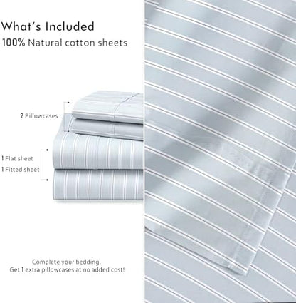 RUVANTI 100% Cotton Twin XL Sheets, Percale Twin XL Set, Horizon Stripes