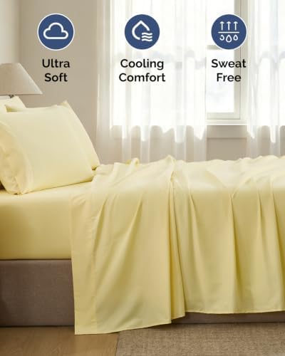 Cal King 6 Piece Bed Sheet Set - Soft, Breathable & Cooling - Butter Yellow