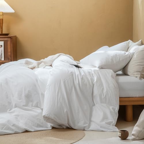 FOSSA Duvet Cover Set 100% Washed Cotton Linen Feel Full