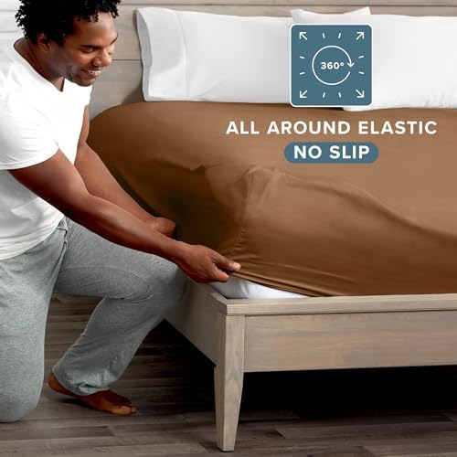 Bare Home Queen Fitted Sheet - 1800 Ultra-Soft (Queen, Caramel)