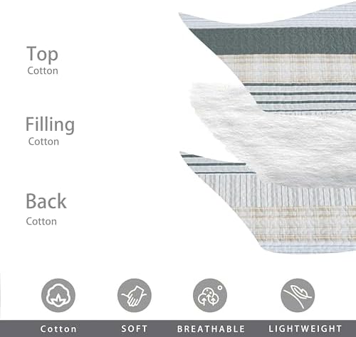 Homzard Quilts Queen Size - Cotton Queen Size Comforter Sets,Beige Grey Cotton Bedding,Striped Plaid Comforter Bedspread (90 * 98 Inches),3 Piece