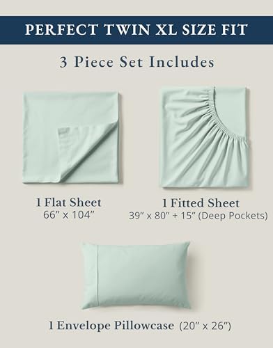 LANE LINEN Twin XL Sheet Set 100% Organic Cotton Soft 3pc - Cool Blue