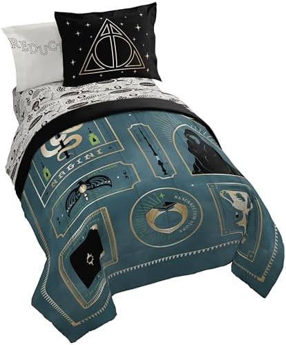 Harry Potter Twin Comforter Set 5 Piece Soft Fantasy Bedding, Blue