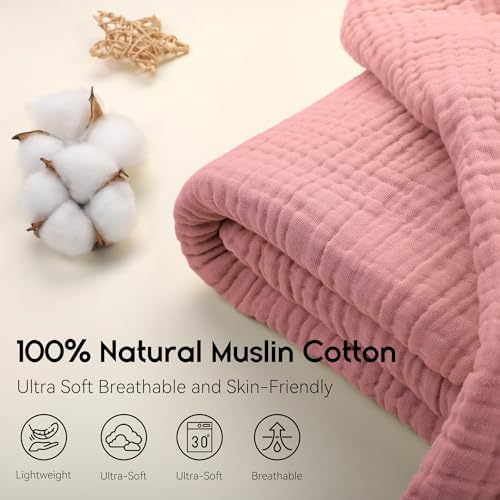 Yoofoss Muslin Blanket 100% Organic Cotton Throw Large 50" x 60" for Bed Couch Summer Gauze Blanket for Adults Lightweight and Breathable Bean Paste