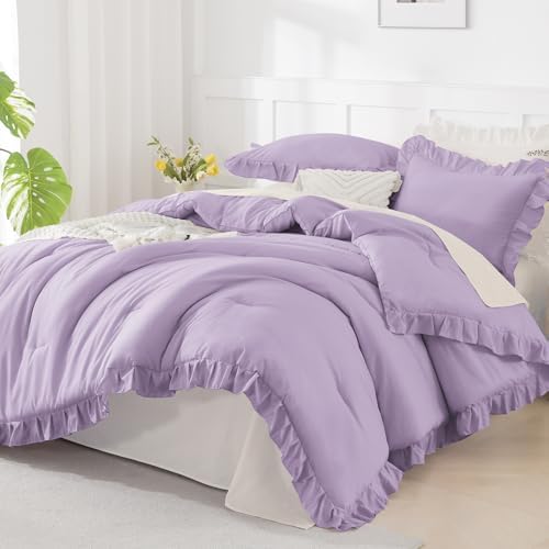 Andency Lavender Queen Comforter Set, 3 Pcs Farmhouse Shabby Chic Bedding