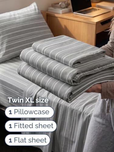 Extra Deep Twin XL Sheet Set - 3 Piece College Dorm Room - Grey Stripes