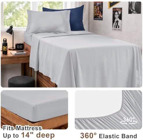 JOLLYVOGUE Twin XL Comforter Set, Ultra-Soft Bed in a Bag Twin XL Size 5 Pieces, Oeko-TEX Certified Bedding Set with Down Alternative Comforter, Sheets, Pillowcases & Shams, Navy Blue & Light Grey