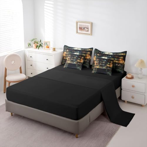 Erosebridal Gothic Witchy 7 Piece Bedding Set Full Dark Academia Bookshelf Comforter Set with Sheets Vintage Witchy Bookshelf Bed in a Bag Gothic Book Lover Bed Sets Comforter