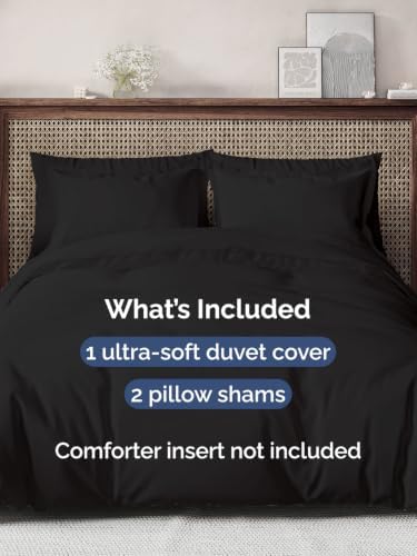 Duvet Cover Cal King Size - Soft 3 Piece with Zipper Closure - Black