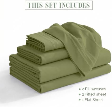 Elegant Comfort Luxury 5-Piece Bed Sheet Set - Luxury Bedding 1500 Premium Hotel Quality Microfiber, Wrinkle Resistant Cool & Breathable, Easy Elastic Fitted, Split King, Sage-Green