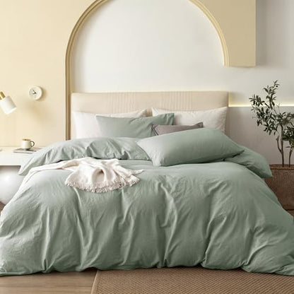 JIYUAN Oversized King Washed Cotton Duvet Cover Set, Relaxed Linen Feel