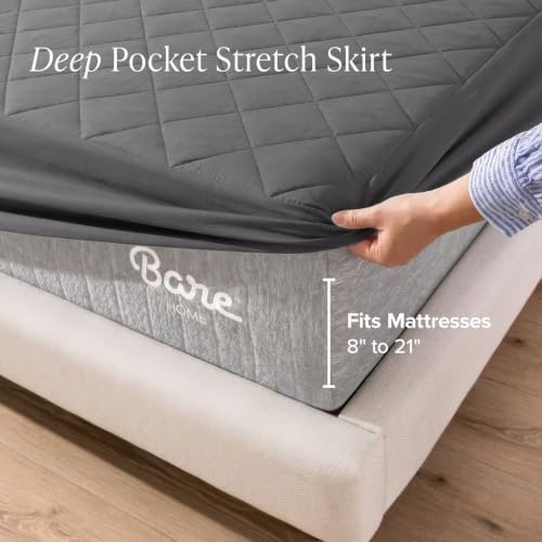 Bare Home Quilted Fitted Mattress Pad (Split Head Flex King, Grey)