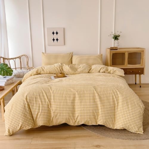 LifeTB Twin XL Comforter Set 3 Pieces Yellow Gingham Comforter Set Geometric Checkered Plaid Printed Bedding Comforter for All Seasons Fluffy Soft Lightweight Gingham Plaid Bedding Set Twin XL
