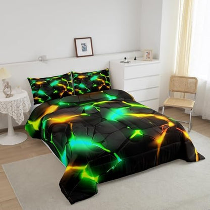 Feelyou Kids Green Yellow Honeycomb Comforter Set Toddler Size, Hexagonal Bedding Set Beehive Duvet Insert Boys Girls Teens Bedroom Decor with 1 Pillow Case