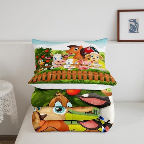 Feelyou Kids Cartoon Comforter Set Cute Farm Animals Comforter Cattle Sheep Pigs Dogs Horses Bedding Set for Boys Girls Farmhouse Duvet Set Soft Room Decor King Size Colorful Quilt Boys