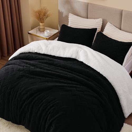 BEDELITE Fluffy Sherpa Full Comforter Set,Black