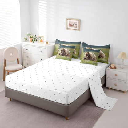 Erosebridal Grizzly Bear Comforter Set Twin Brown Bear Family 7 Piece Bedding Set Rustic Farmhouse Bed in a Bag Country Animals Sheet Set with Comforter Western Hutning Cabin Lightweight Decor