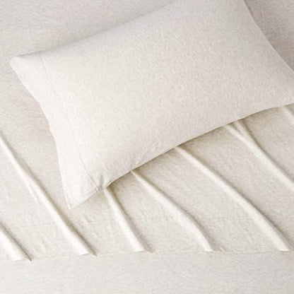 Amazon Basics 3 Piece Breathable, Stretchy 100% Cotton Jersey Knit Bed Sheet Set, Includes Flat and Fitted Sheets, Pillowcase, Light Weight, Machine Washable, Twin, Oatmeal, Solid