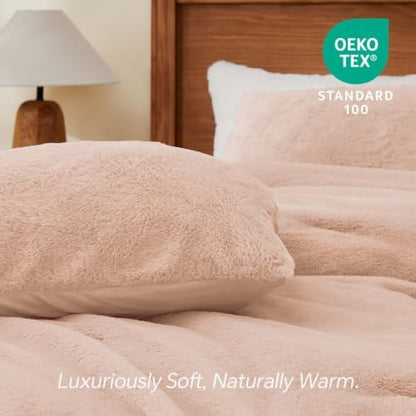 BEDELITE Faux Fur Queen Comforter Set Dusty Pink,Warm Comforter for Winter