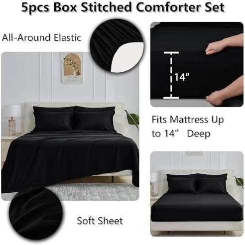 CozyLux Twin Comforter Set, 5-Piece Bed in a Bag, Black