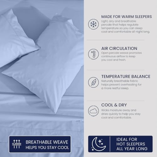 ZOYER 100% Cotton Sheets – Split King Size Percale Bedding, Cooling & Breathable, Durable with a Crisp, Soft & Comfortable Feel, 16" Deep Pocket, 5-Piece Set, Dusty Blue