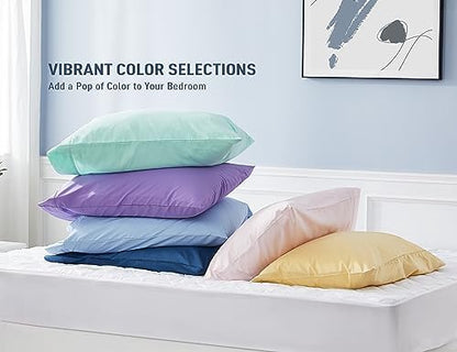 Pillow Cases 100% Cotton Percale Standard Queen Set of 4, Light Blue