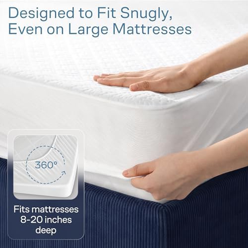 100% Waterproof Full Mattress Protector - 360 Pad Protection Against Spills, Stains & Accidents for Parents & Pet Owners - Noiseless & Cooling Viscose Made from Bamboo (White)