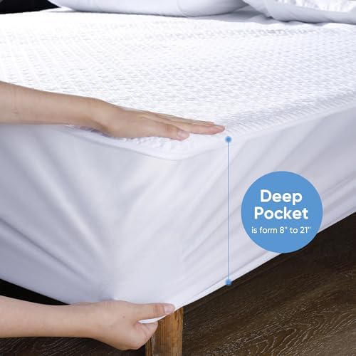 Cooling Waterproof Mattress Protector Queen Size, Mattress Cover 3D Air Fabric Mattress Pad Cover Smooth Soft Breathable Noiseless, 8''-21'' Deep Pocket