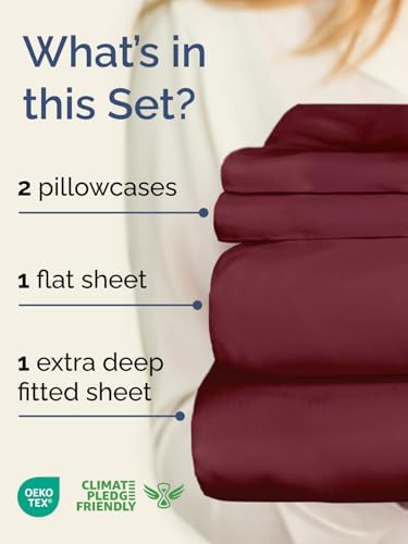 Extra Deep Cal King Sheet Set - 4 Piece Breathable & Cooling - Burgundy