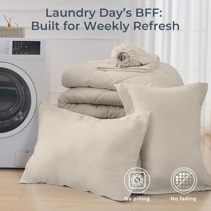HEVUMYI 5-Piece Twin Comforter Set, Linen Bed in a Bag