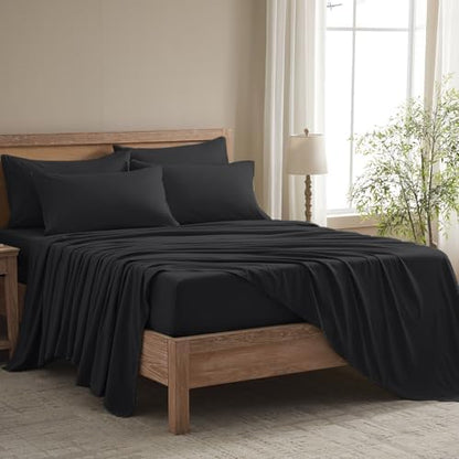 Cal King Size Sheets Set - 6 Piece Luxuriously Soft & Cooling Sheets Cal King Size - Ultra Soft 16" Deep Pocket Cal King Sheet Set - Fitted Sheet & Pillowcase Sets (Cal King Balck)