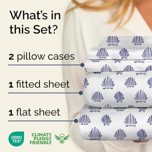 Cal King 4 Piece Floral Sheet Set - Soft, Breathable & Cooling - Coastal