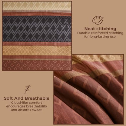 Queen 7-Piece Burnt Orange Striped Comforter Set,Warm Boho Bedding