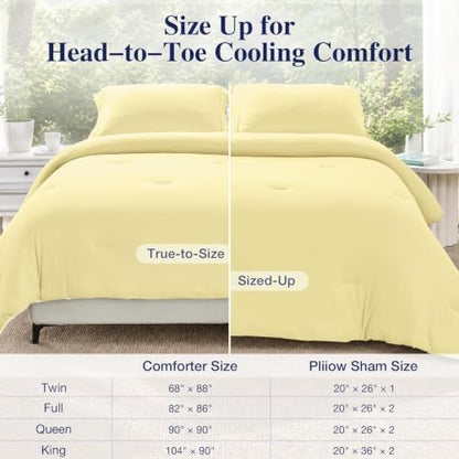 MUXHOMO Cooling Comforter Set King Size, Lightweight Summer Comforter for Hot Sleeper, Reversible Bedding with Icy Cooling Surface, Includes 1 Comforter (104"x90") and 2 Shams (20"x 36"), Cream Yellow