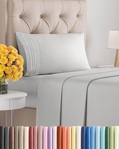 Twin Size 3 Piece Sheet Set - Ultra Soft & Cooling Bed Sheets - Soft Grey