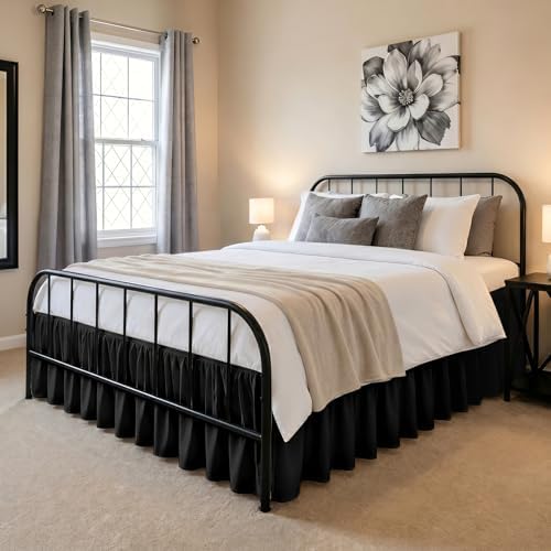 RIMELA Bed Skirt with Split Corners, Full, 15 Inch Drop, Black
