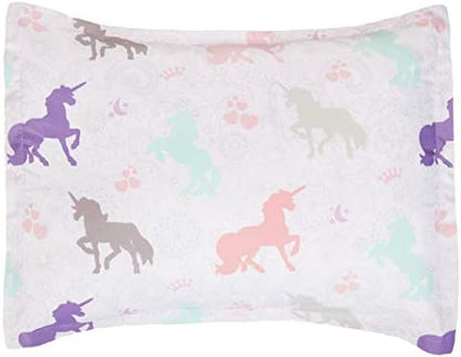 Amazon Basics 7-Piece Soft Microfiber Kid's Bed-in-a-Bag Bedding Set with Comforter and Sheet, Full/Queen, Purple Unicorns