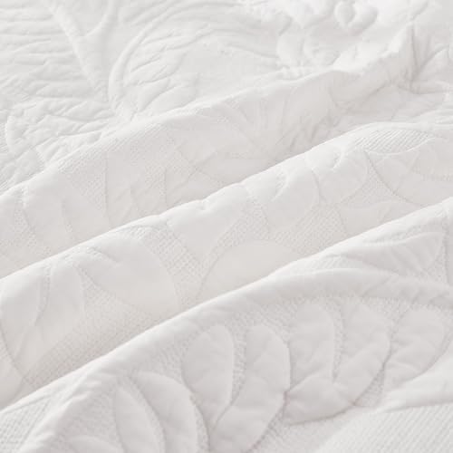 MarCielo 100% Cotton Quilt Set - 3-Piece Embroidered Farmhouse Bedspread & Shams, All-Season Breathable Bedding(Bright White,King)