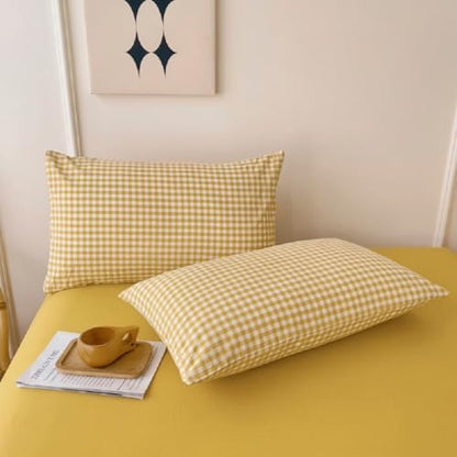 LifeTB Twin XL Comforter Set 3 Pieces Yellow Gingham Comforter Set Geometric Checkered Plaid Printed Bedding Comforter for All Seasons Fluffy Soft Lightweight Gingham Plaid Bedding Set Twin XL