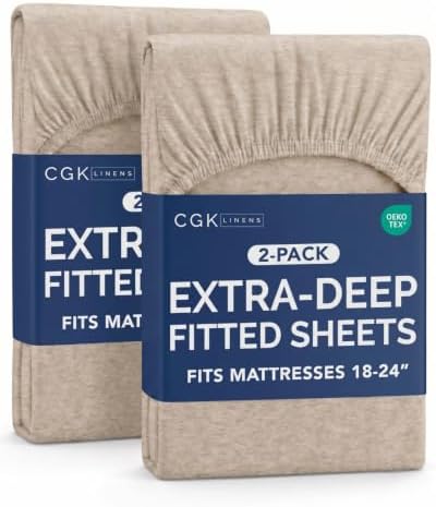 CGK Linens 2 Pack Extra Deep Full Fitted Sheets - Heathered Beige