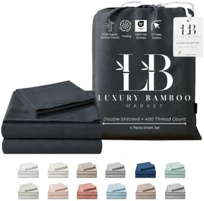 Split King Size Sheet Set | 2 Fitted Sheets for Sleep Number & Adjustable Beds | Organically Grown | Ultra Soft & Cooling |100% Viscose | 17" Deep Pocket [Charcoal Grey]