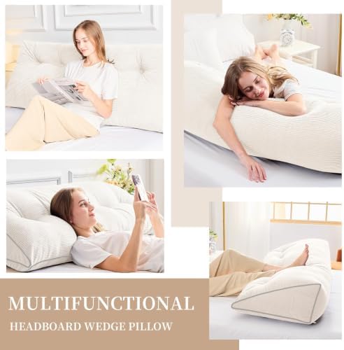 Sasttie Headboard Pillow Queen, Wedge Pillow Headboard, White