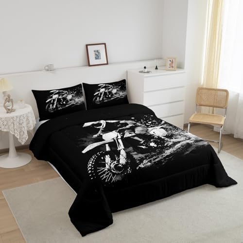 Feelyou Dirt Bike Full Size Comforter Set for Kids Boys Girls Decor Racing