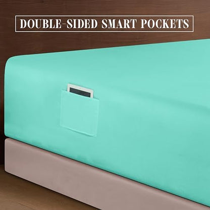 Elegant Comfort 4-Piece Bed Sheet Set - Luxury Bedding 1500 Premium Hotel Quality Microfiber, All Around Elastic 18-24 Inches Deep Fitted Sheet- Extra Deep Pocket Sheets, Twin/Twin XL, Paradise Teal