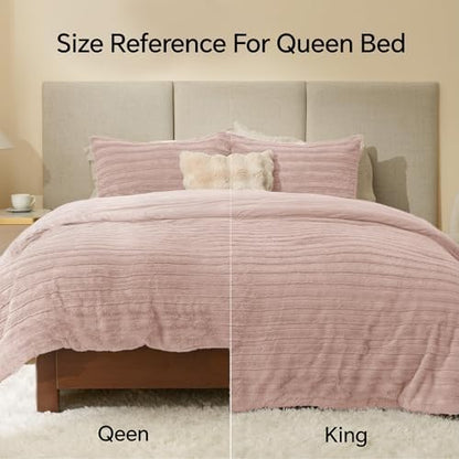 BEDELITE Faux Fur Queen Comforter Set, Fluffy Bed Set, Pink
