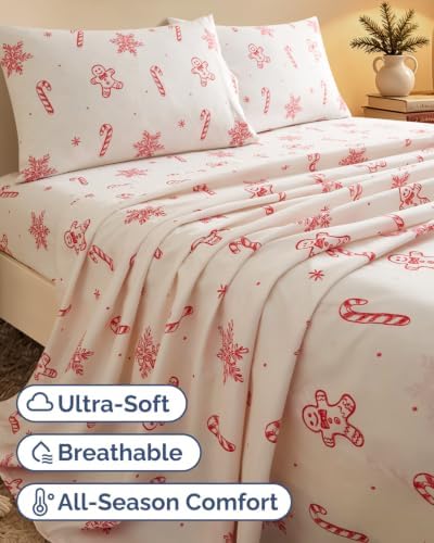 Christmas Sheet Set, Holiday Sweets, Holiday Xmas Bedding Set - Queen Size